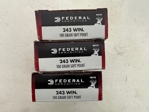 3 Boxes Federal 243 WIN 100 Gr Soft Point Rifle Cartridges