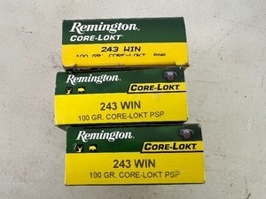 3 Boxes Remington 243 WIN 100 Gr Rifle Cartridges