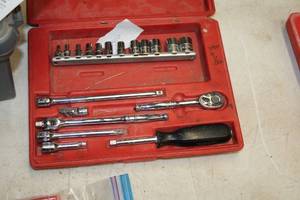 lot 1445 image: 12-drive Socket Set with Extensions, Swivel Heads, Ratchet - 18-916