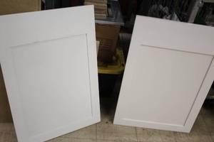 lot 1564 image: Lot of (2) Wood Matching Cabinet Doors Primed Finish 34x24x34-12