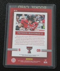 2017 Contenders School Colors Patrick Mahomes #15 Rookie Card