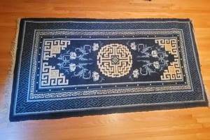 lot 57 image: Brilliant Oriental Wool Area Rug - Blue  Gold  Tan