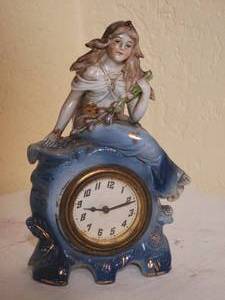 lot 100 image: Delightful Antique Victorian Porcelain Mermaid Clock