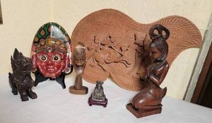 lot 332 image: Hindu Goddess Collection  Horn and Wood Carving