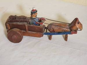 lot 355 image: Folk Art Toy  Horse Drawn Logger Wagon
