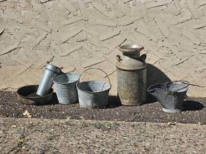 lot 384 image: Primitive Milk Can & Buckets