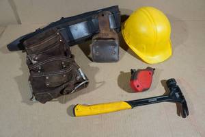 lot 67 image: Tool Belt with Hard Hat and Tools