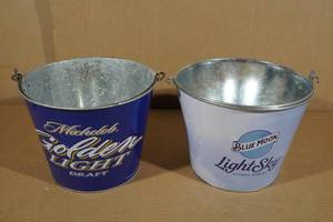 lot 106 image: Michelob & Blue Moon Metal Beer Buckets