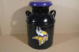 lot 140 image: Vintage Minnesota Vikings Milk Can Stool