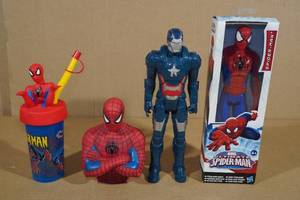 lot 160 image: Assorted Marvel -Iron Man & Spider-Man Action Figures, Cup