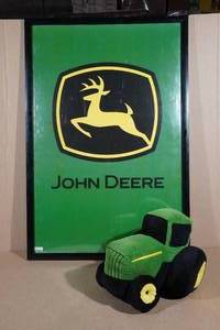 lot 165 image: Framed John Deere Poster with Plush Tractor