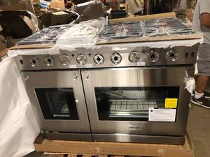 Thor Kitchen Pre-Converted Propane 48 in. 6.8 cu. ft. Double Oven Gas Range in Stainless Steel with Griddle and 6-Burners   Customer Returns See Pictures