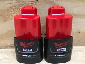 lot 25 image: Milwaukee M12 REDLITHIUM CP 2.0 12V 2.0Ah Battery Pack - Set of 2