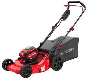 lot 1 image: Craftsman V60 3-in-1 Cordless Lawn Mower 21-Inch with Battery(5ah) and Charger Model # CMCMW260P1