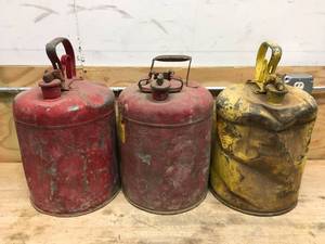 lot 105 image: Lot of 3 Vintage Metal Gasoline and Diesel Fuel Safety Cans