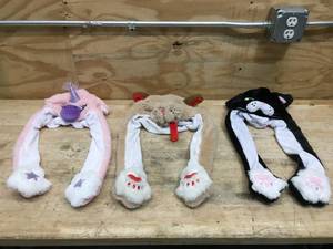 lot 139 image: Set of 3 Animal-Themed Plush Hats - Unicorn, Cat, and Dog