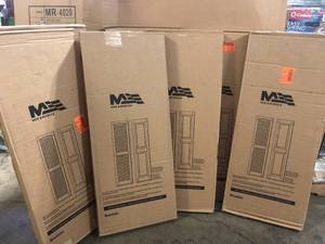 7 Boxes of Builders Edge 14.5 in. x 36 in. Louvered Vinyl Exterior Shutters Pair in Bright White Customer Returns See Pictures