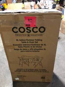 Cosco 5-Piece Folding IndoorOutdoor Dining Set, Plastic Top, Steel Base with 36 in. Fold-in-Half Card Table with Handle White    Customer Returns See Pictures