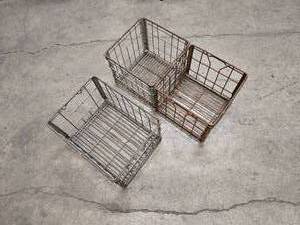 lot 27 image: 3 Vintage Mid Century Metal Milk Crates - heavy duty