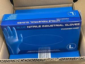 lot 26 image: Blue Nitrile Industrial Gloves, Powder-Free, Size Large - 10 Boxes