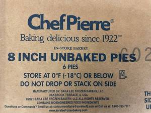 D - Chef Pierre 8 Inch Unbaked Apple Pies - 6 Pies