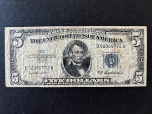 1953 A Blue Seal $5 Dollar Silver Certificate