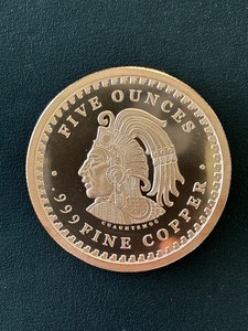 5 Ounce .999 Fine Copper Round Aztec Calendar