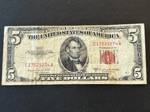 1953 B Red Seal $5 Dollar Bill