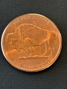 1 Ounce .999 Fine Copper Round Buffalo