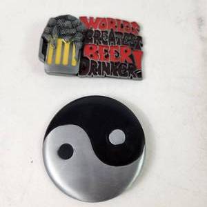 Lot Of Two New Metal Belt Buckles Yin Yang And Worlds Greatest Beer Drinker