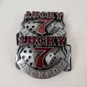 Lot Of Two Metal Belt Buckles Lucky 7 Dice Jackpot