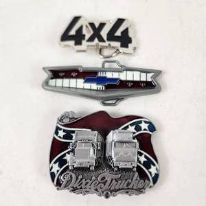 Lot Of Three New Metal Belt Buckles 4x4 Chevrolet Red White Blue And Dixie Trucker Trucks