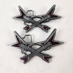 Lot Of Two New Metal Belt Buckles Two Guitars Red