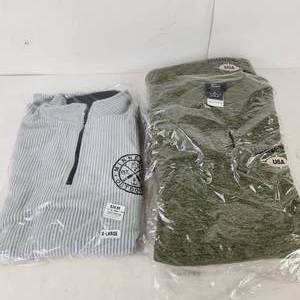 Lot Of Two New Unisex XL Pullovers Gray 14 Zip Fleece Ribbed Minnesota Outdoor And Minnesota USA Sweatshirt XL