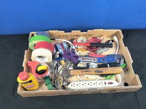 lot 92 image: Tools and Tapes Hammers, Utility Knife, Electrical Box, Etc.