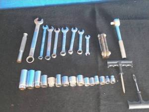 lot 122 image: Collection of Sockets and Wrenches with Storage Bin