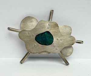 Sculptural Modernist Sterling Silver &amp Turquoise Brooch