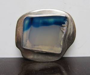 Modernist Sterling 950 Silver Brooch wRoman Glass