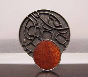 Sculptural Sterling Silver Brooch wWood