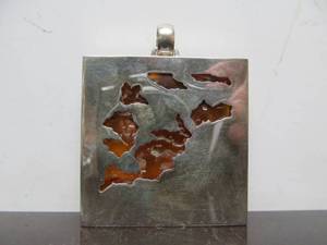 Larger Amber &amp Pierced Sterling Silver Brooch