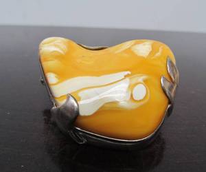 Sculptural Butterscotch Amber &amp Sterling Silver Brooch