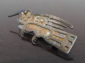 Vintage Jeweled Sterling Silver Ecuadorian Bird Brooch wBlue Gemstone