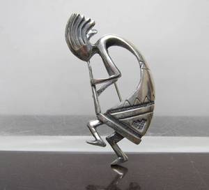 Signed Vintage Sterling Silver Kokopelli Brooch&nbsp