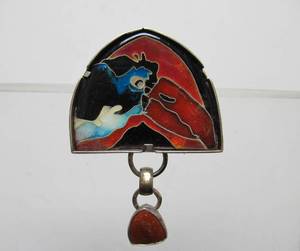 Enameled Sterling Silver Modernist Brooch