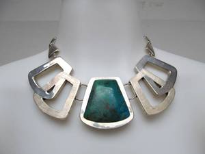 Fantastic LARGE Heavy Sterling 950 Silver &amp Turquoise Necklace