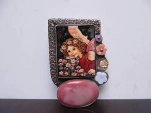 Beautiful Hand Painted Multi-Gemstone Large Sterling Silver Brooch Pendant by Amy Kahn Russell