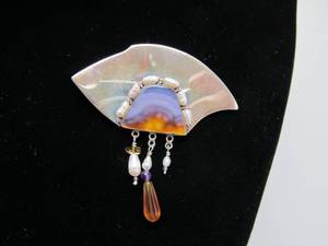 Beautiful Sterling Silver Gemstone &amp Pearl Brooch by Iris Wiinikka