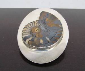 Large Signed Sterling Silver Inlaid Stone Fossil Brooch - Great Falls Metal Works