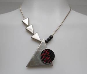 Impressive Sterling Silver Deco Modernist Necklace - Signed HA