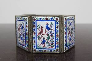 Very Nice Signed Sterling Silver &amp Hand Painted Porcelain Box Bracelet